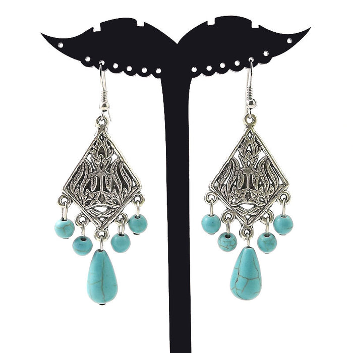 Wholesale Nepalese Tibetan Ornament Classical Miao Silver Turquoise Earrings MOQ≥2 JDC-ES-Ylh001