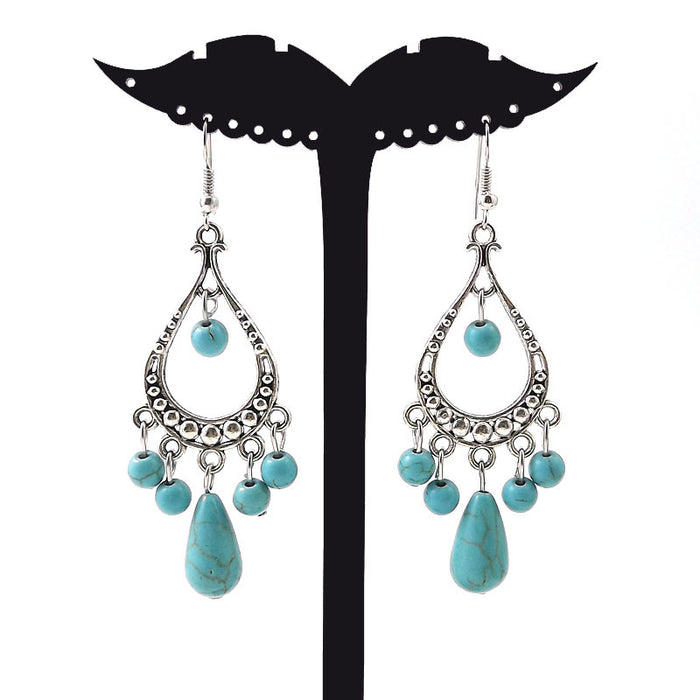 Wholesale Nepalese Tibetan Ornament Classical Miao Silver Turquoise Earrings MOQ≥2 JDC-ES-Ylh001