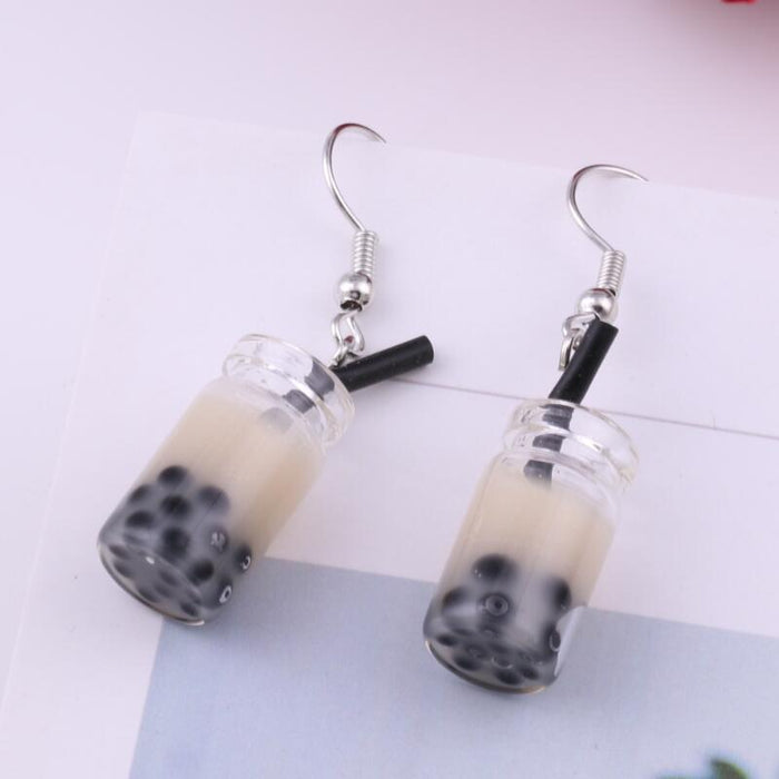 Wholesale purple resin milk tea Earrings JDC-ES-dir008