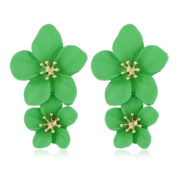 Jewelry WholesaleWholesale flower double layer long green alloy earrings JDC-ES-HEM002 Earrings 和鸣 %variant_option1% %variant_option2% %variant_option3%  Factory Price JoyasDeChina Joyas De China