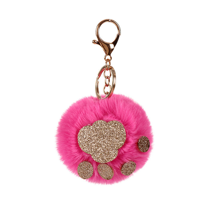 Wholesale Sequin Cat's Claw Hair Ball Polyester Faux Hair Keychain MOQ≥5 JDC-KC-QHao004