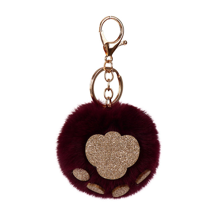 Wholesale Sequin Cat's Claw Hair Ball Polyester Faux Hair Keychain MOQ≥5 JDC-KC-QHao004