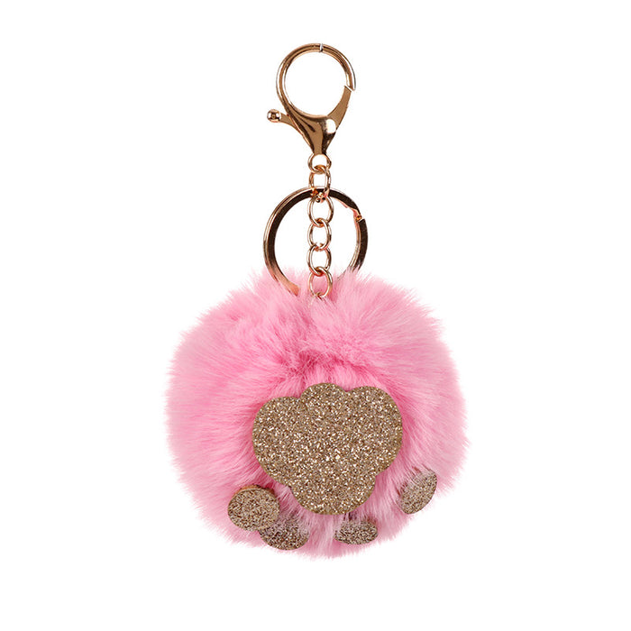 Wholesale Sequin Cat's Claw Hair Ball Polyester Faux Hair Keychain MOQ≥5 JDC-KC-QHao004