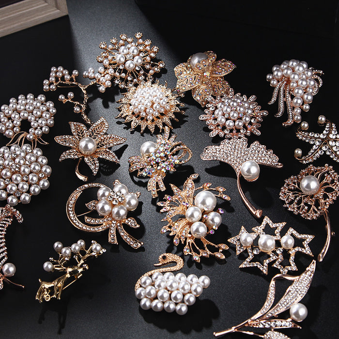 Wholesale Pearl Swan Rhinestone Flower Brooch JDC-BC-LanH002