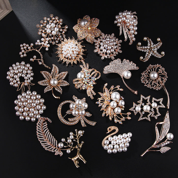 Wholesale Pearl Swan Rhinestone Flower Brooch JDC-BC-LanH002