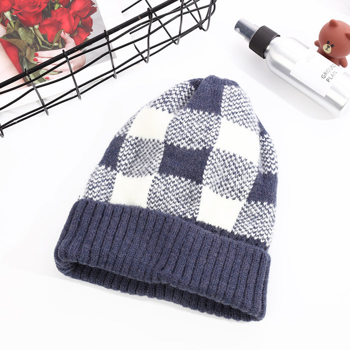 Wholesale Hat Acrylic Fleece Warm Simple Mixed Color Plaid Knitted Hat JDC-FH-YueH014