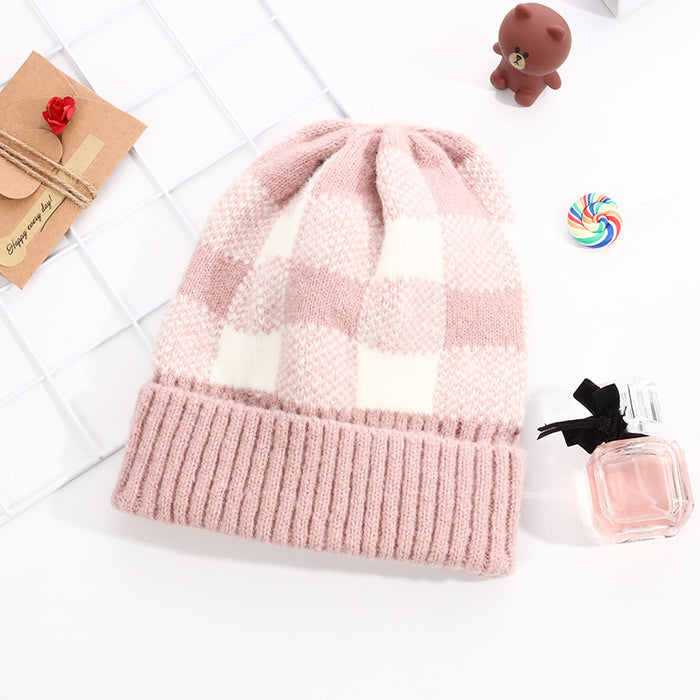 Wholesale Hat Acrylic Fleece Warm Simple Mixed Color Plaid Knitted Hat JDC-FH-YueH014