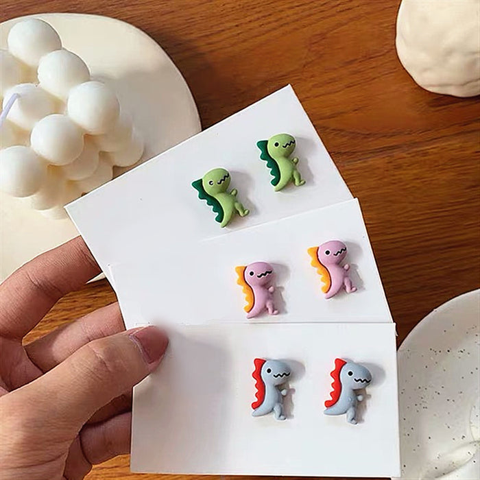 Wholesale Earrings Plastic Cute Little Dinosaur Earrings MOQ≥2 JDC-ES-Shier026