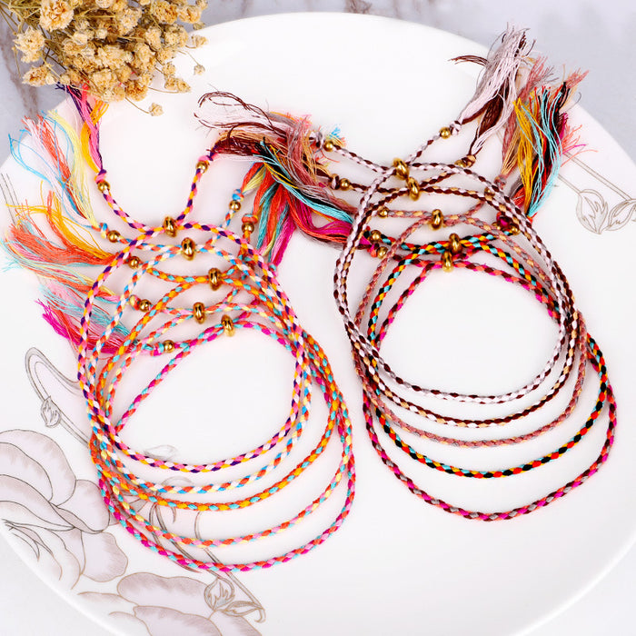 Wholesale hand rubbing bracelet Tibetan cotton rope copper beads tassel bracelet adjustable MOQ≥3 JDC-BT-QiuX014