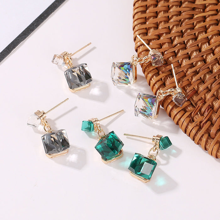 Wholesale Rubik's Cube Dark Blue Crystal Color Square Geometric Stud Earrings JDC-ES-JDie004