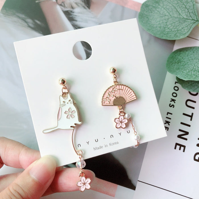 Wholesale Earrings Alloy Flowers Fan Orange Cat JDC-ES-MoN007