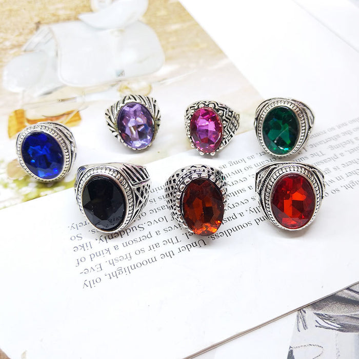 Wholesale Random Glass Crystal Gemstone Alloy Ring JDC-RS-KuaH011