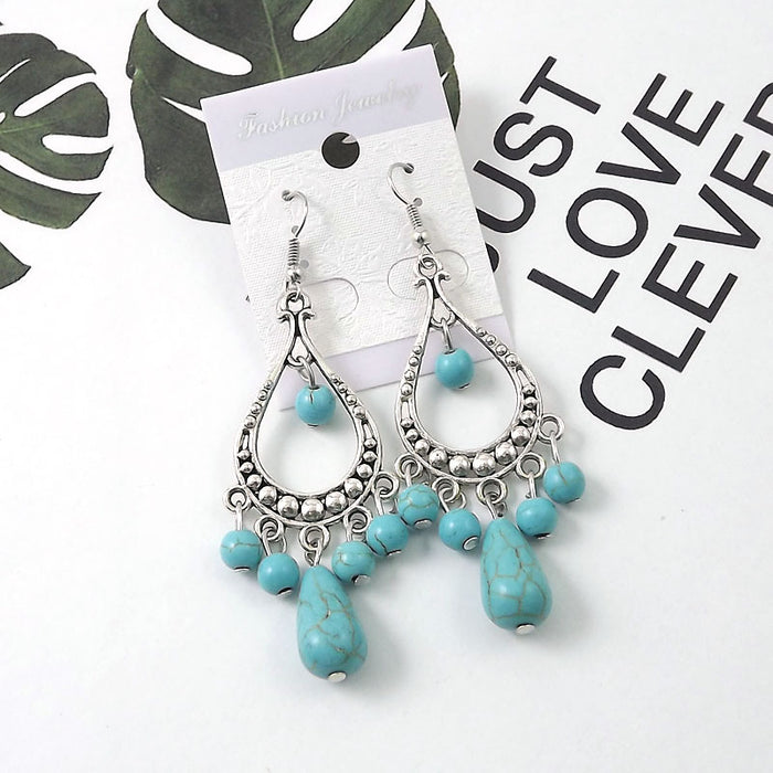 Wholesale Nepalese Tibetan Ornament Classical Miao Silver Turquoise Earrings MOQ≥2 JDC-ES-Ylh001