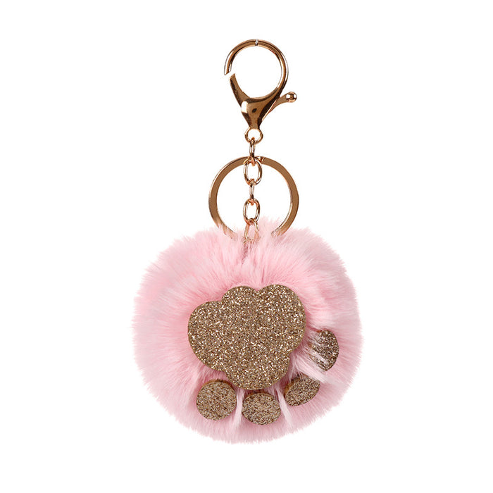 Wholesale Sequin Cat's Claw Hair Ball Polyester Faux Hair Keychain MOQ≥5 JDC-KC-QHao004