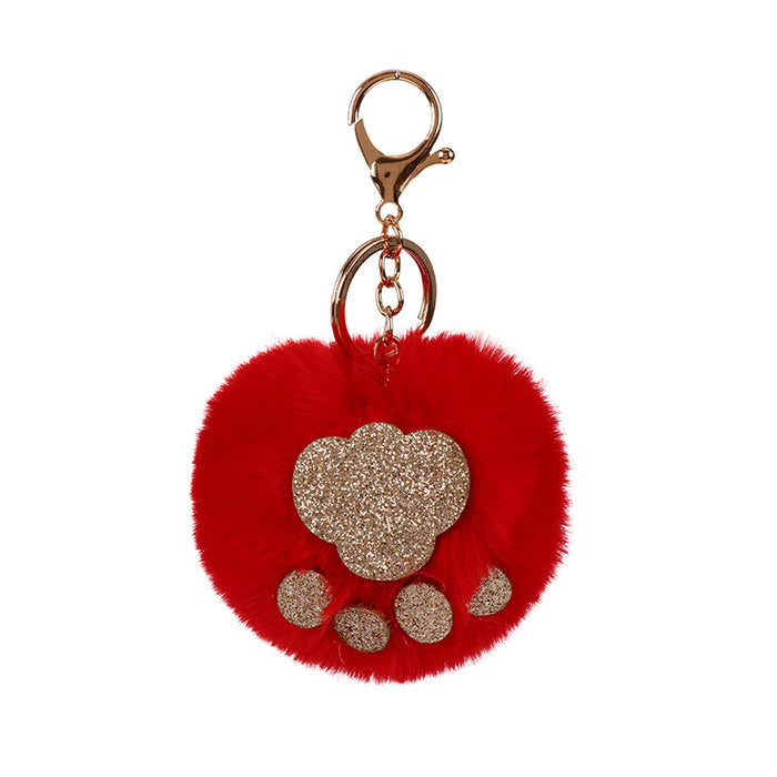 Wholesale Sequin Cat's Claw Hair Ball Polyester Faux Hair Keychain MOQ≥5 JDC-KC-QHao004