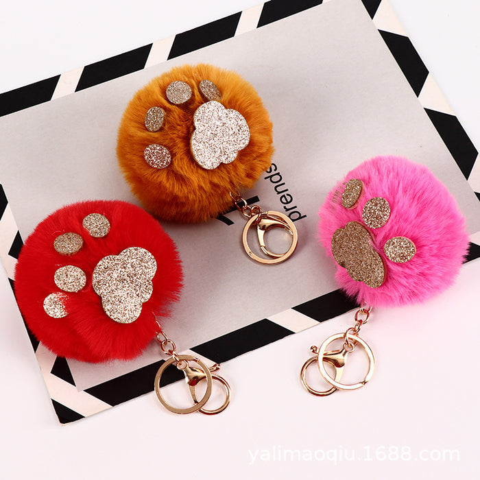 Wholesale Sequin Cat's Claw Hair Ball Polyester Faux Hair Keychain MOQ≥5 JDC-KC-QHao004