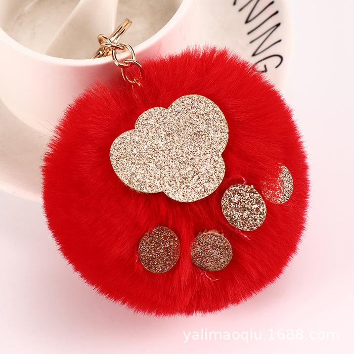 Wholesale Sequin Cat's Claw Hair Ball Polyester Faux Hair Keychain MOQ≥5 JDC-KC-QHao004