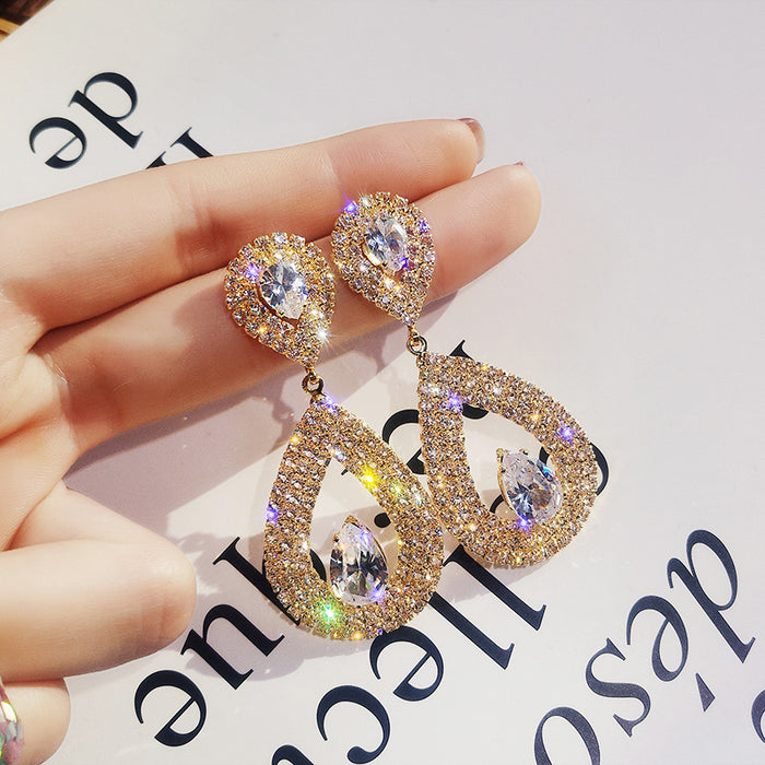 Wholesale Earrings Alloy Rhinestones Water Drops JDC-ES-FengM090