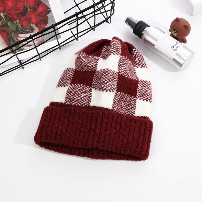 Wholesale Hat Acrylic Fleece Warm Simple Mixed Color Plaid Knitted Hat JDC-FH-YueH014