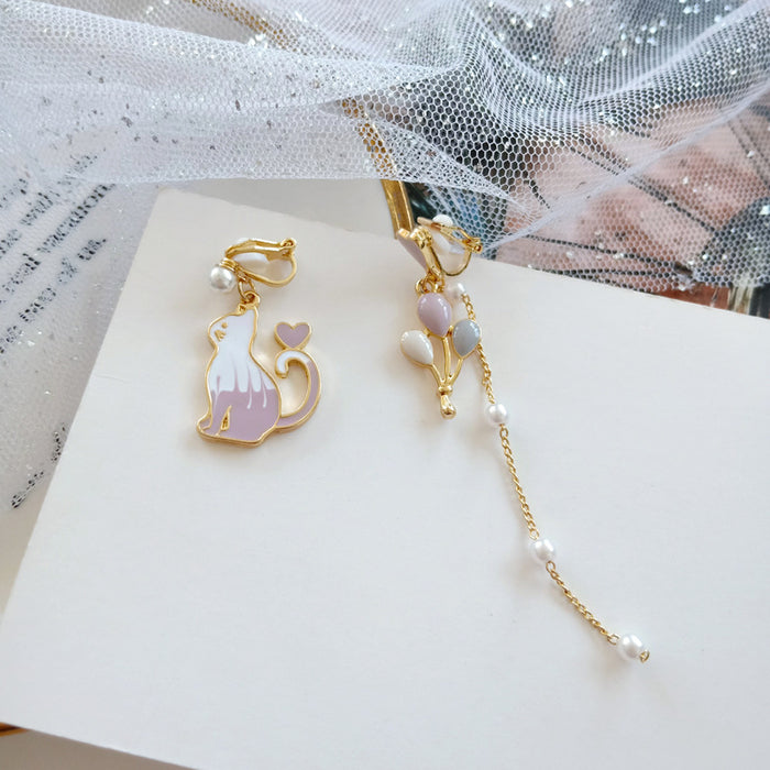 Wholesale Earrings Alloy Pearl Balloon Cat Stud Earrings JDC-ES-BLD015