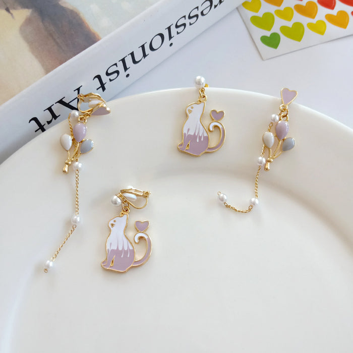 Wholesale Earrings Alloy Pearl Balloon Cat Stud Earrings JDC-ES-BLD015