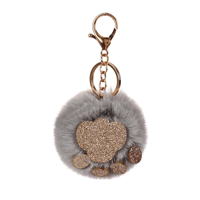 Wholesale Sequin Cat's Claw Hair Ball Polyester Faux Hair Keychain MOQ≥5 JDC-KC-QHao004