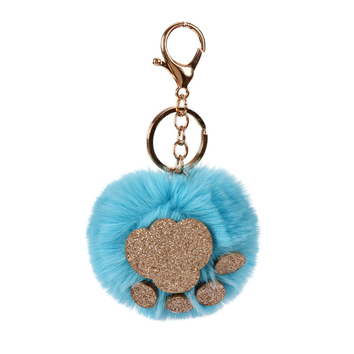 Wholesale Sequin Cat's Claw Hair Ball Polyester Faux Hair Keychain MOQ≥5 JDC-KC-QHao004