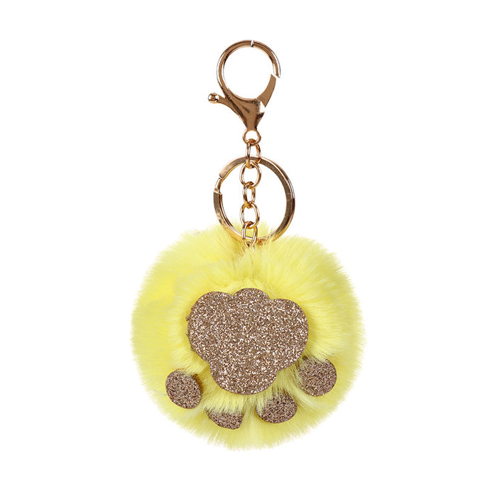 Wholesale Sequin Cat's Claw Hair Ball Polyester Faux Hair Keychain MOQ≥5 JDC-KC-QHao004