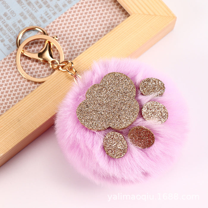 Wholesale Sequin Cat's Claw Hair Ball Polyester Faux Hair Keychain MOQ≥5 JDC-KC-QHao004