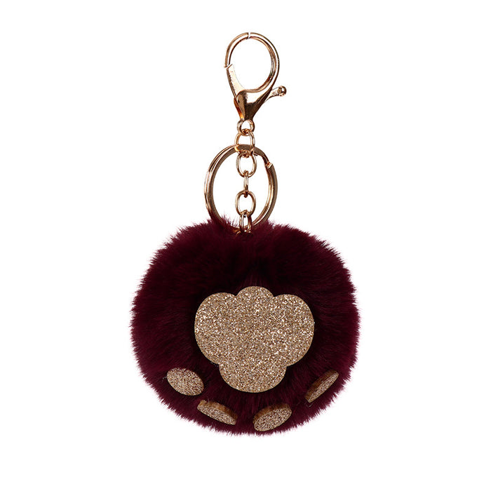 Wholesale Sequin Cat's Claw Hair Ball Polyester Faux Hair Keychain MOQ≥5 JDC-KC-QHao004