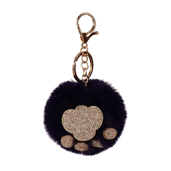 Wholesale Sequin Cat's Claw Hair Ball Polyester Faux Hair Keychain MOQ≥5 JDC-KC-QHao004