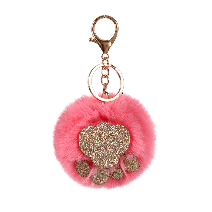 Wholesale Sequin Cat's Claw Hair Ball Polyester Faux Hair Keychain MOQ≥5 JDC-KC-QHao004