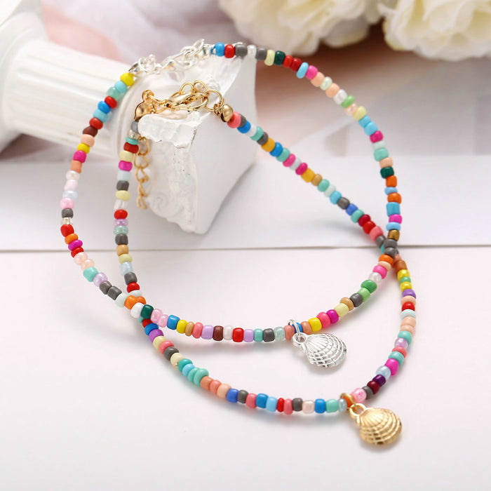 Jewelry WholesaleWholesale Alloy Scallop Boho Color Beaded Anklet JDC-AS-F505 Anklets 韩之尚 %variant_option1% %variant_option2% %variant_option3%  Factory Price JoyasDeChina Joyas De China