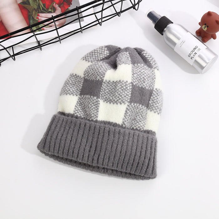 Wholesale Hat Acrylic Fleece Warm Simple Mixed Color Plaid Knitted Hat JDC-FH-YueH014