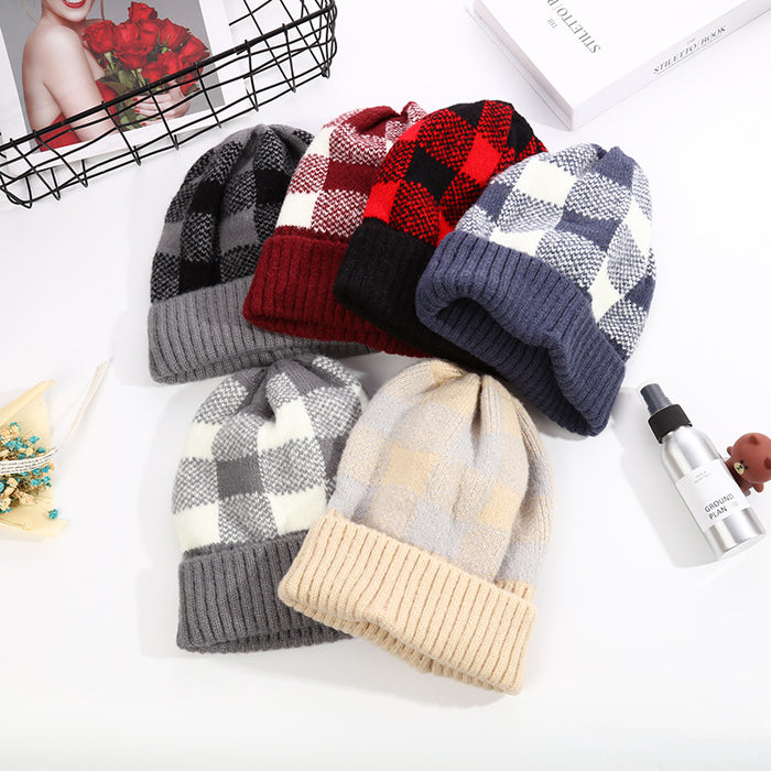 Wholesale Hat Acrylic Fleece Warm Simple Mixed Color Plaid Knitted Hat JDC-FH-YueH014