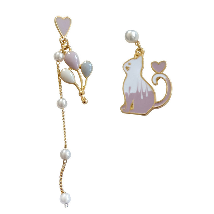 Wholesale Earrings Alloy Pearl Balloon Cat Stud Earrings JDC-ES-BLD015