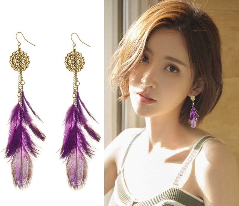 Jewelry WholesaleWholesale Feather Tassel Alloy Dreamcatcher Earrings JDC-ES-Daiq039 Earrings 黛茜 %variant_option1% %variant_option2% %variant_option3%  Factory Price JoyasDeChina Joyas De China