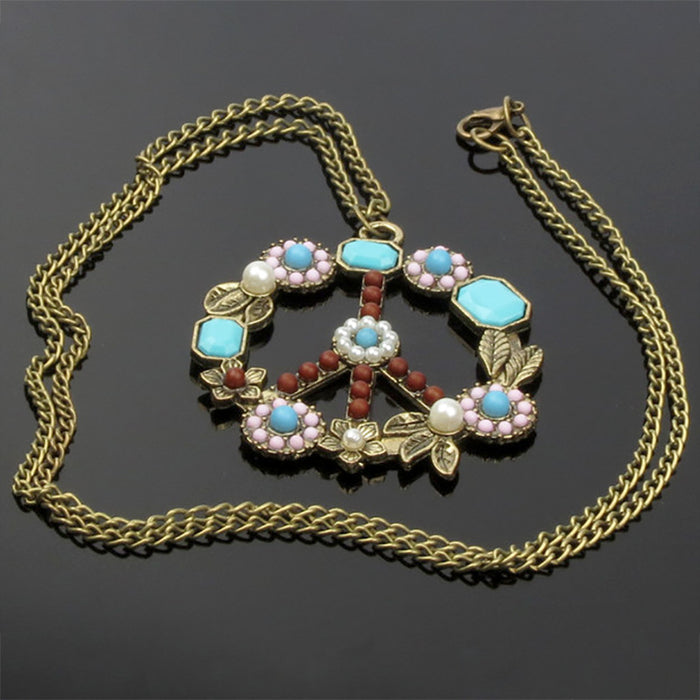 Wholesale Retro Mosaic Heping Mark Necklace JDC-NE-LA002