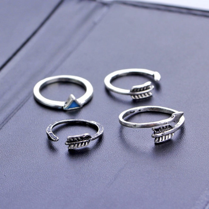 Wholesale Vintage Carved Geometric Totem Alloy Ring Set JDC-RS-Saip013