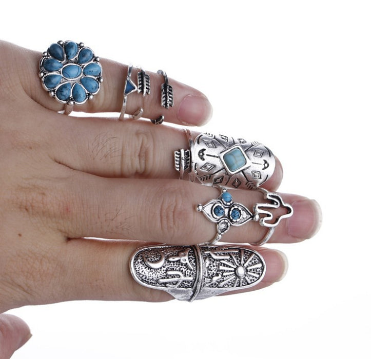 Wholesale Vintage Carved Geometric Totem Alloy Ring Set JDC-RS-Saip013