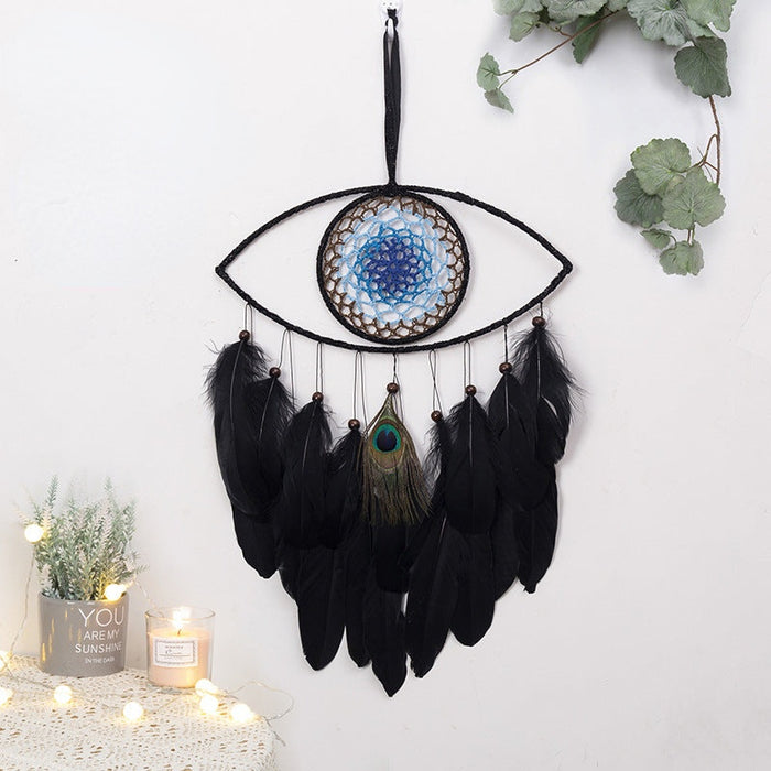 Jewelry WholesaleWholesale Black Feather Devil's Eye Blue Eyes Dreamcatcher JDC-DC-MGu008 Dreamcatcher 梦罟 %variant_option1% %variant_option2% %variant_option3%  Factory Price JoyasDeChina Joyas De China