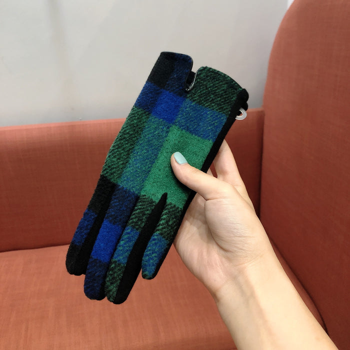 Wholesale Gloves Fabric Five Finger Symmetrical Large Plaid Touch Screen JDC-GS-BoY006