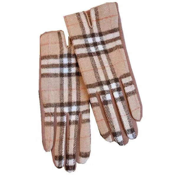 Wholesale Gloves Fabric Five Finger Symmetrical Large Plaid Touch Screen JDC-GS-BoY006