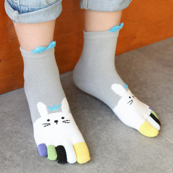 Wholesale Sock Cotton Breathable Sweat Absorbing Mid Tube Cartoon Children Five Finger Socks JDC-SK-MianH002