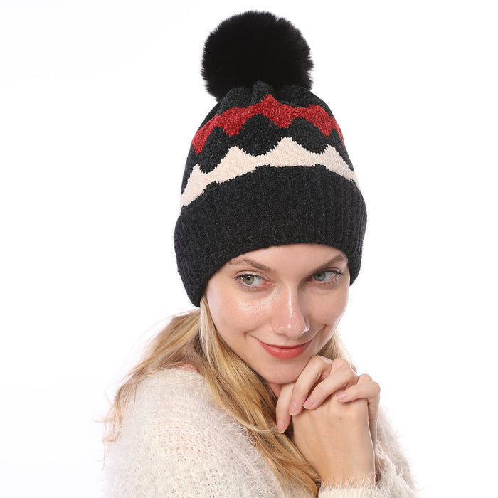 Wholesale Hat Chenille Fleece Warm Soft Wave Fur Ball Cap MOQ≥2 JDC-FH-Honghe003