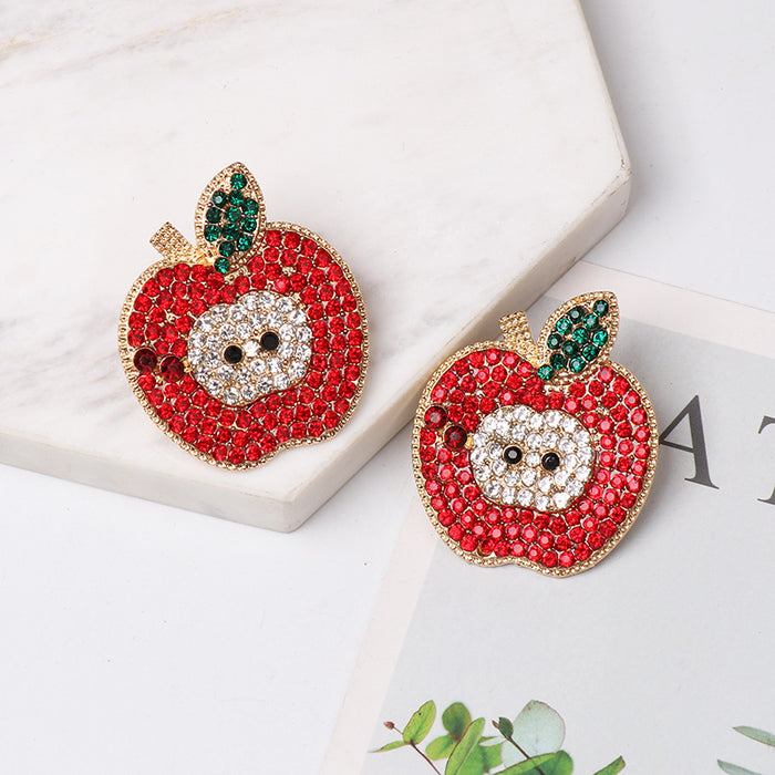 Wholesale fruit apple earrings with diamond personality JDC-ES-jj401