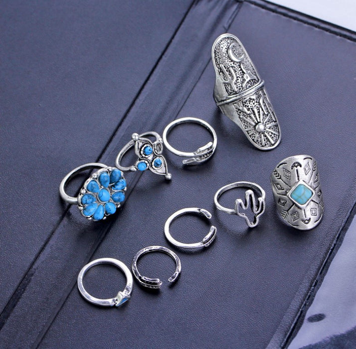 Wholesale Vintage Carved Geometric Totem Alloy Ring Set JDC-RS-Saip013