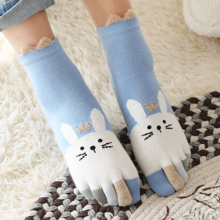 Wholesale Sock Cotton Breathable Sweat Absorbing Mid Tube Cartoon Children Five Finger Socks JDC-SK-MianH002