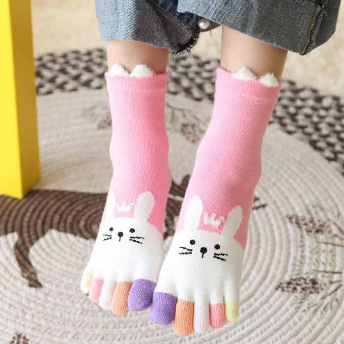 Wholesale Sock Cotton Breathable Sweat Absorbing Mid Tube Cartoon Children Five Finger Socks JDC-SK-MianH002