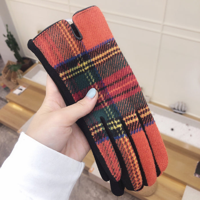 Wholesale Gloves Fabric Five Finger Symmetrical Large Plaid Touch Screen JDC-GS-BoY006